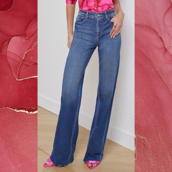 ⭐NWT⭐L'Agence Scottie Wide Leg Jeans Blue 28" waist USA made - Picture 4 of 11